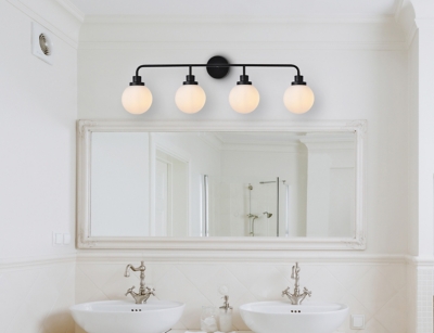 Hanson 4 Lights Bath Sconce In Black With Frosted Shade, Black/Frosted, large