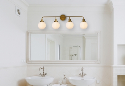 Hanson 4 Lights Bath Sconce In Brass With Frosted Shade, Brass/Frosted, large