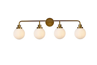 In all of its auspicious glory, the Hanson Collection wall lamp will shine its felicitous light for you. As the light passes through the shade, it dances around with the shadows and puts a spotlight in your room. Whether it's in your entryway or bathroom, this wall lamp will surely please you and your guests. Made of glass and metal | Ideal for lighting the bathroom, hallway, and entryway | Easily mounted on the wall | Dimmable | Uses four E12 bulbs (sold separately) | No assembly required | Imported