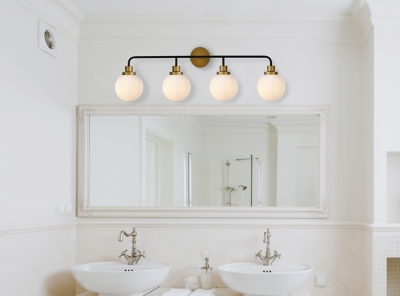 Hanson 4 Lights Bath Sconce In Black With Brass With Frosted Shade, Black/Brass/Frosted, large