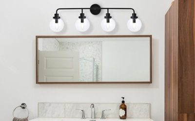 Hanson 4 Lights Bath Sconce In Black With Clear Shade, Black/Clear, large