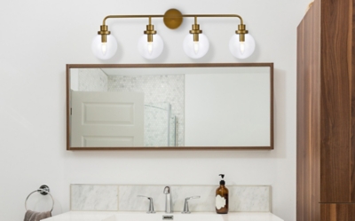 Hanson 4 Lights Bath Sconce In Brass With Clear Shade, Brass/Clear, large