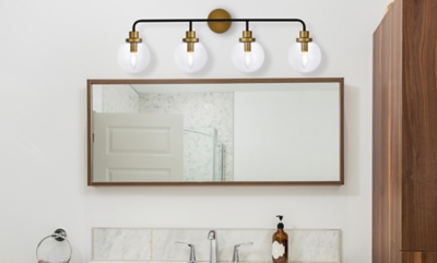Hanson 4 Lights Bath Sconce In Black With Brass With Clear Shade, Black/Brass/Clear, large