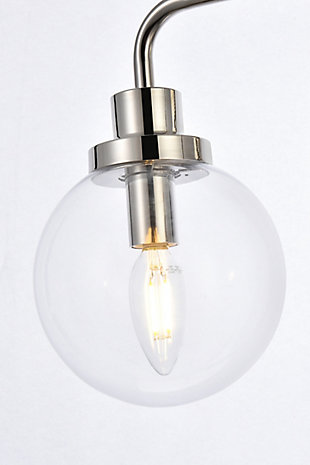 In all of its auspicious glory, the Hanson Collection wall lamp will shine its felicitous light for you. As the light passes through the shade, it dances around with the shadows and puts a spotlight in your room. Whether it's in your entryway or bathroom, this wall lamp will surely please you and your guests. Made of glass and metal | Ideal for lighting the bathroom, hallway, and entryway | Easily mounted on the wall | Dimmable | Uses four E12 bulbs (sold separately) | No assembly required | Imported
