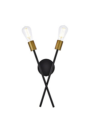 Armin 2 Lights Wall Sconce In Black With Brass, Black/Brass, large