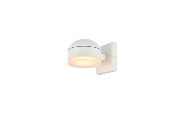 The Raine LED wall sconce exudes minimalist style and modern technology. Its powdercoated finish provides protection against the outdoor elements. This light is perfect for your front entryway, porch or balcony.Made of aluminum and iron | Can be used indoors or outdoors | Dimmable with electronic low-voltage dimmer | Illuminates with  warm light at 3,000k | 8 watt led | Wet rated | 310 lumens | No assembly required | Imported