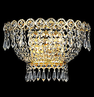 Century 2 Light Gold Wall Sconce Clear Royal Cut Crystal, Gold, large