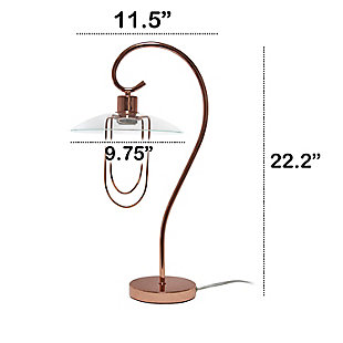 Add a tasteful update to any room in your home with this simple and elegant table lamp. This lamp features a beautifully curved metal base accented by a chic clear glass shade. Rejuvenate your living room, bedroom, foyer or office with this stylish lamp. HELPFUL TIP: To get the complete industrial look, we recommend using a decorative Edison/Vintage bulb (not included).Polished rose gold finish | Chic clear glass shade | Clean and modern look | (1) 40w type a medium base bulb (not included) required | Easily accessible on/off switch located on the cord | More color options available