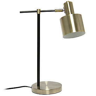 Illuminate your living space with this simple yet bold table lamp. It features a beautiful polished antique brass finish with black accents. The perfect accent piece for your office, bedroom, foyer or living room.Polished antique brass finish | Round metal shade | Modern and industrial | (1) 40w type a medium base bulb (not included) required | Easily accessible on/off switch on cord | 5 foot black cord