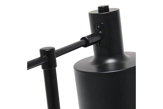 Illuminate your living space with this simple yet bold table lamp. It features a beautiful black matte finish with black accents. The perfect accent piece for your office, bedroom, foyer or living room.Black matte finish | Round metal shade | Modern and industrial | (1) 40w type a medium base bulb (not included) required | Easily accessible on/off switch on cord | 5 foot black cord