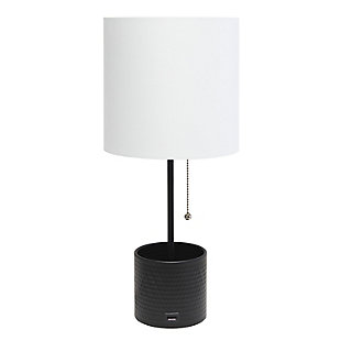 Simple Designs Hammered Metal Organizer Table Lamp with USB charging port and Fabric Shade, Black, Black, large