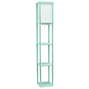 Simple Designs Floor Lamp Etagere Organizer Storage Shelf with 2 USB Charging Ports, 1 Charging Outlet and Linen Shade, Aqua, Aqua, large