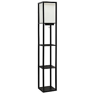 Simple Designs Floor Lamp Etagere Organizer Storage Shelf with 2 USB Charging Ports, 1 Charging Outlet and Linen Shade, Black, Black, large