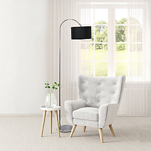 Upgrade your basic floor lamp with this simple but fun arched floor lamp. This item has a fresh look with a brushed nickel finish throughout and a clean black fabric shade. It's the perfect addition to modern or traditional styled rooms.Brushed nickel finish | Black fabric drum shade | Uses (1) 60w type a medium based incandescent bulb (not included) | Easy to use on/off floor switch on cord | Some assembly required