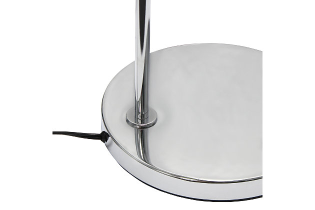 Upgrade your basic floor lamp with this simple but fun arched floor lamp. This item has a fresh look with a brushed nickel finish throughout and a clean black fabric shade. It's the perfect addition to modern or traditional styled rooms.Brushed nickel finish | Black fabric drum shade | Uses (1) 60w type a medium based incandescent bulb (not included) | Easy to use on/off floor switch on cord | Some assembly required