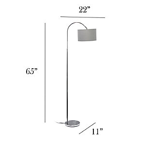 Upgrade your basic floor lamp with this simple but fun arched floor lamp. This item has a fresh look with a brushed nickel finish throughout and a clean gray fabric shade. It's the perfect addition to modern or traditional styled rooms.Brushed nickel finish | Gray fabric drum shade | Uses (1) 60w type a medium based incandescent bulb (not included) | Easy to use on/off floor switch on cord | Some assembly required