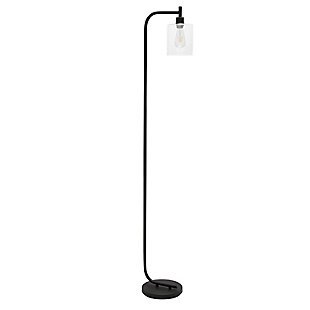 Simple Designs Modern Iron Lantern Floor Lamp with Glass Shade, Black, Black, large