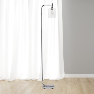 Simple Designs Modern Iron Lantern Floor Lamp with Glass Shade, Chrome, Chrome, large