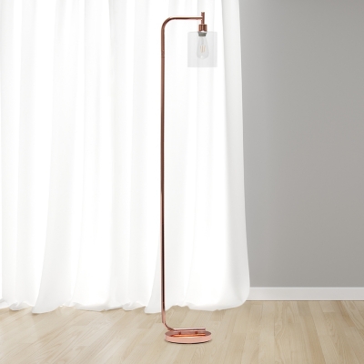 Simple Designs Modern Iron Lantern Floor Lamp with Glass Shade, Rose Gold, Rose Gold, large