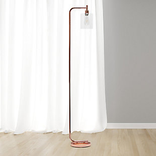 Simple Designs Modern Iron Lantern Floor Lamp with Glass Shade, Rose Gold, Rose Gold, rollover