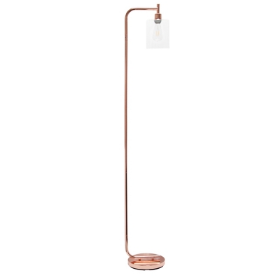 Simple Designs Modern Iron Lantern Floor Lamp with Glass Shade, Rose Gold, Rose Gold, large