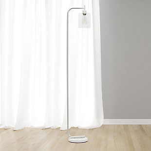 Simple Designs Modern Iron Lantern Floor Lamp with Glass Shade, White, White, rollover