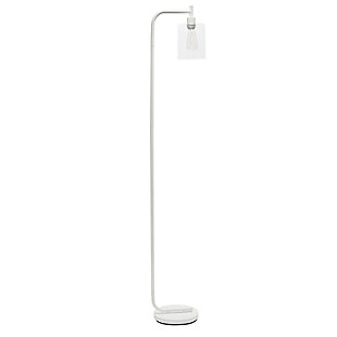 Simple Designs Modern Iron Lantern Floor Lamp with Glass Shade, White, White, large