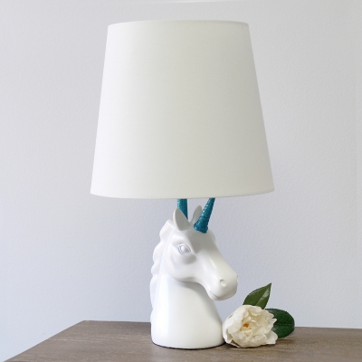 Simple Designs Sparkling Blue and White Unicorn Table Lamp, Blue, large