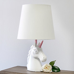 Simple Designs Sparkling Pink and White Unicorn Table Lamp, Pink, rollover