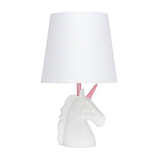 Simple Designs Sparkling Pink and White Unicorn Table Lamp, Pink, large