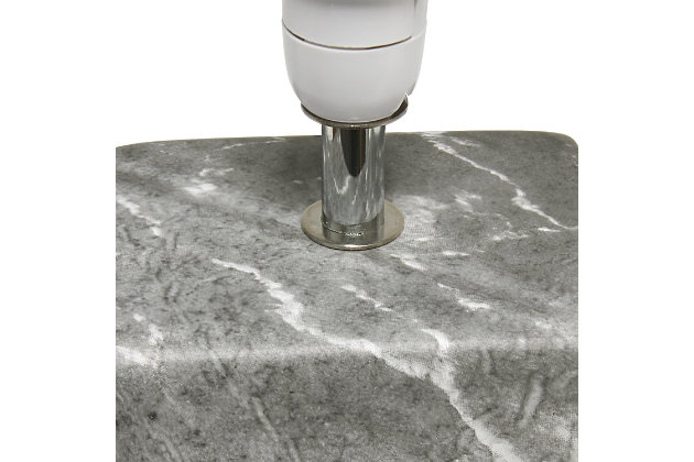 Sleek and sophisticated, this chic table lamp is perfect for adding a little style to any room. Crafted from ceramic, this design features an elegant marble-like construction in its bold square base. Perfect for bedrooms, entryways, kids and teens, college dorms, nurseries, or offices.Black faux marble base | White rectangular fabric shade | Trendy faux marble look | Uses (1) 40w type b e-12 candelabra base bulb (not included) | Easily accessible rotary switch located on the cord | Lamp is a mini lamp; please see details for height