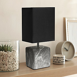 Simple Designs Petite Marbled Ceramic Table Lamp with Fabric Shade, Black with Black Shade, Black/Black, rollover