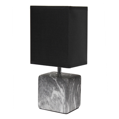 Simple Designs Petite Marbled Ceramic Table Lamp with Fabric Shade, Black with Black Shade, Black/Black, large