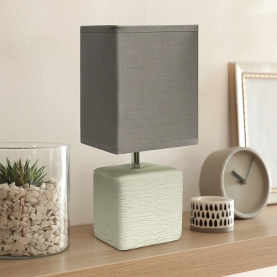 Simple Designs Petite Faux Stone Table Lamp with Fabric Shade, OffWhite with Gray Shade, Off White/Gray, large
