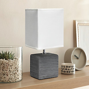 Simple Designs Petite Faux Stone Table Lamp with Fabric Shade, Gray with White Shade, Gray/White, rollover