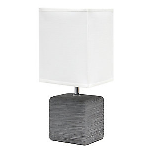 Simple Designs Petite Faux Stone Table Lamp with Fabric Shade, Gray with White Shade, Gray/White, large