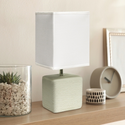 Simple Designs Petite Faux Stone Table Lamp with Fabric Shade, OffWhite with White Shade, Off White/White, rollover