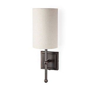 Mercana Bourgeois II White Fabric Shade Brown Metal Base Wall Sconce, , rollover