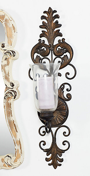 Bayberry Lane Gold Glass Rustic Candle Wall Sconce, 31 x 10 x 7, , rollover