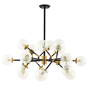 Modway Sparkle Amber Glass And Antique Brass 18 Light Mid-Century Pendant Chandelier, , large
