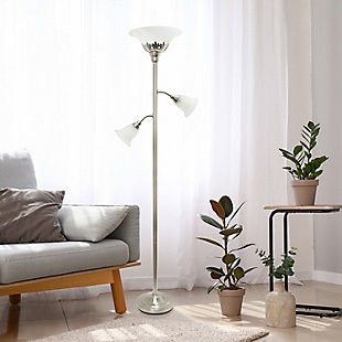 Lalia Home Torchiere Floor Lamp, Brushed Nickel, rollover