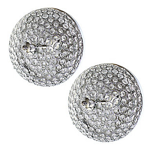 Luxury at its finest. This two light round crystal flush mount is the perfect accent piece for any room in your home. Elegant crystals are showcased on the flawless chrome-tone base for a simple but glamourous look that complements your contemporary decor.Set of 2 | Made with iron | Chrome-tone finish | Crystal accents | Requires 2 x 60 watt Medium Base Type B Incandescent bulbs  (not included) | Hardwired | Assembly required