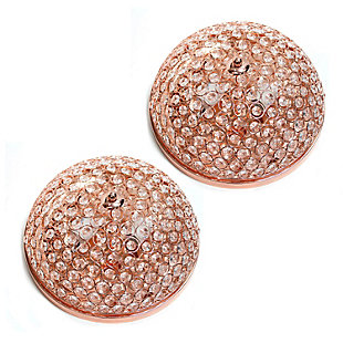 Luxury at its finest. This two light round crystal flush mount is the perfect accent piece for any room in your home. Elegant crystals are showcased on the flawless rose goldtone base for a simple but glamourous look that complements your contemporary decor.Set of 2 | Made with iron | Rose goldtone finish | Crystal accents | Requires 2 x 60 watt Medium Base Type B Incandescent bulbs  (not included) | Hardwired | Assembly required