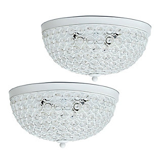 Luxury at its finest. This two light round crystal flush mount is the perfect accent piece for any room in your home. Elegant crystals are showcased on the flawless white base for a simple but glamourous look that complements your contemporary decor.Set of 2 | Made with iron | White finish | Crystal accents | Requires 2 x 60 watt Medium Base Type B Incandescent bulbs  (not included) | Hardwired | Assembly required