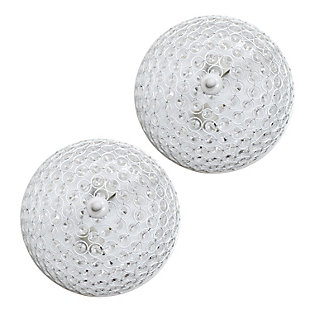 Luxury at its finest. This two light round crystal flush mount is the perfect accent piece for any room in your home. Elegant crystals are showcased on the flawless white base for a simple but glamourous look that complements your contemporary decor.Set of 2 | Made with iron | White finish | Crystal accents | Requires 2 x 60 watt Medium Base Type B Incandescent bulbs  (not included) | Hardwired | Assembly required