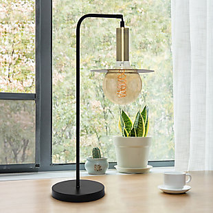 Brighten up your living space with this attractive street light style table lamp. It features a matte black finish complimented with sleek antiqued brass-tone accents. Ideal for your foyer, living room, bedroom, office or library, this piece brings a modern, industrial touch to your home.Made with metal | Matte black finish with antique brass accents | Easily accessible on/off switch on cord | 1 x 40W E26 medium base LED G40 bulb (not included) required