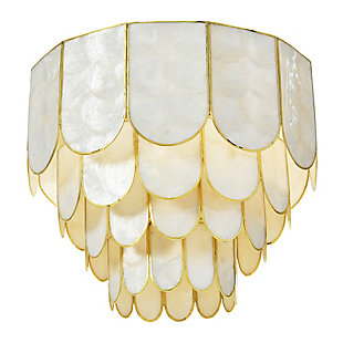 CREATIVE CO-OP 14" Round 4-Tier Capiz and Metal Flush Mount Ceiling Light, , rollover