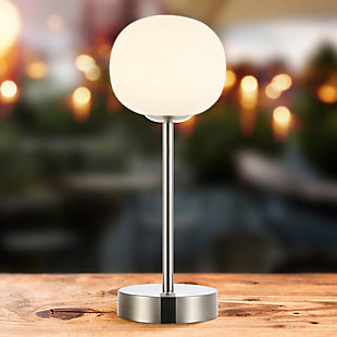 JONATHAN Y Natalia 12.25" Modern Minimalist Iron Rechargeable Integrated LED Table Lamp, Nickel/White, Nickel, rollover
