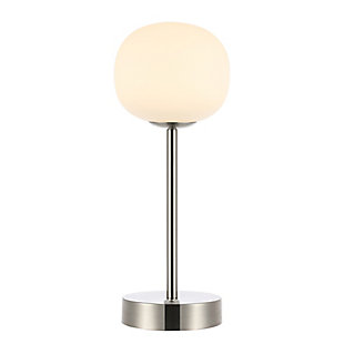JONATHAN Y Natalia 12.25" Modern Minimalist Iron Rechargeable Integrated LED Table Lamp, Nickel/White, Nickel, large