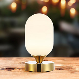 JONATHAN Y Eli 8" Modern Minimalist Iron Rechargeable Integrated LED Table Lamp, Brass Gold/White, Brass Gold, large